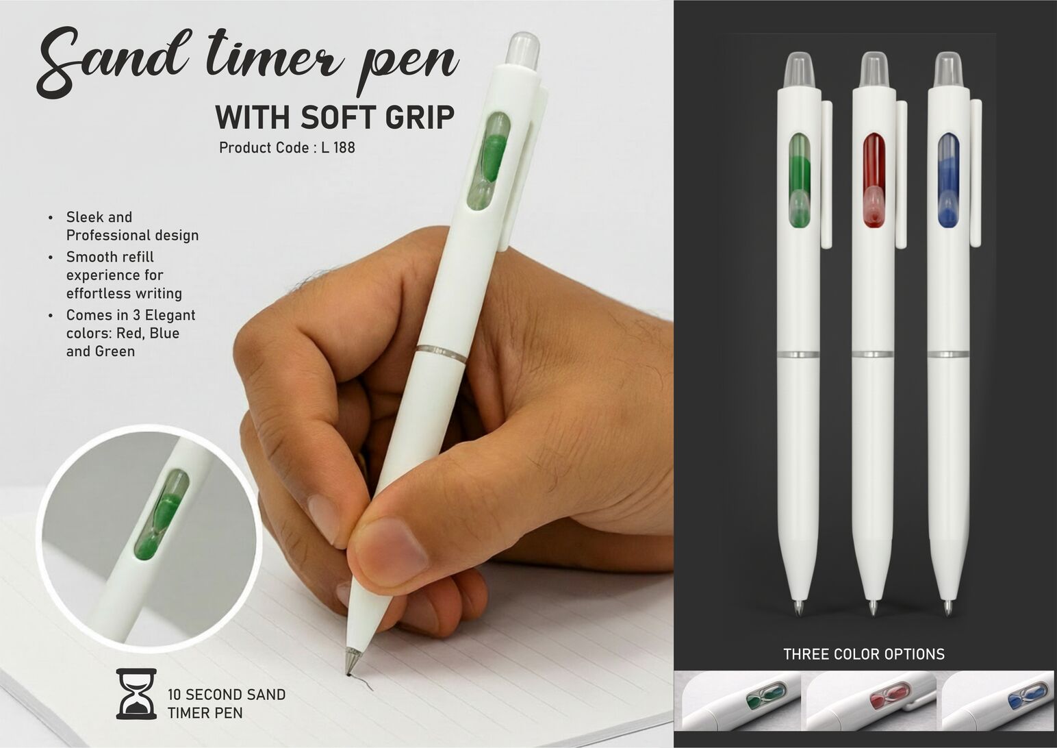 Sand timer pen with Soft grip | 15 second timer