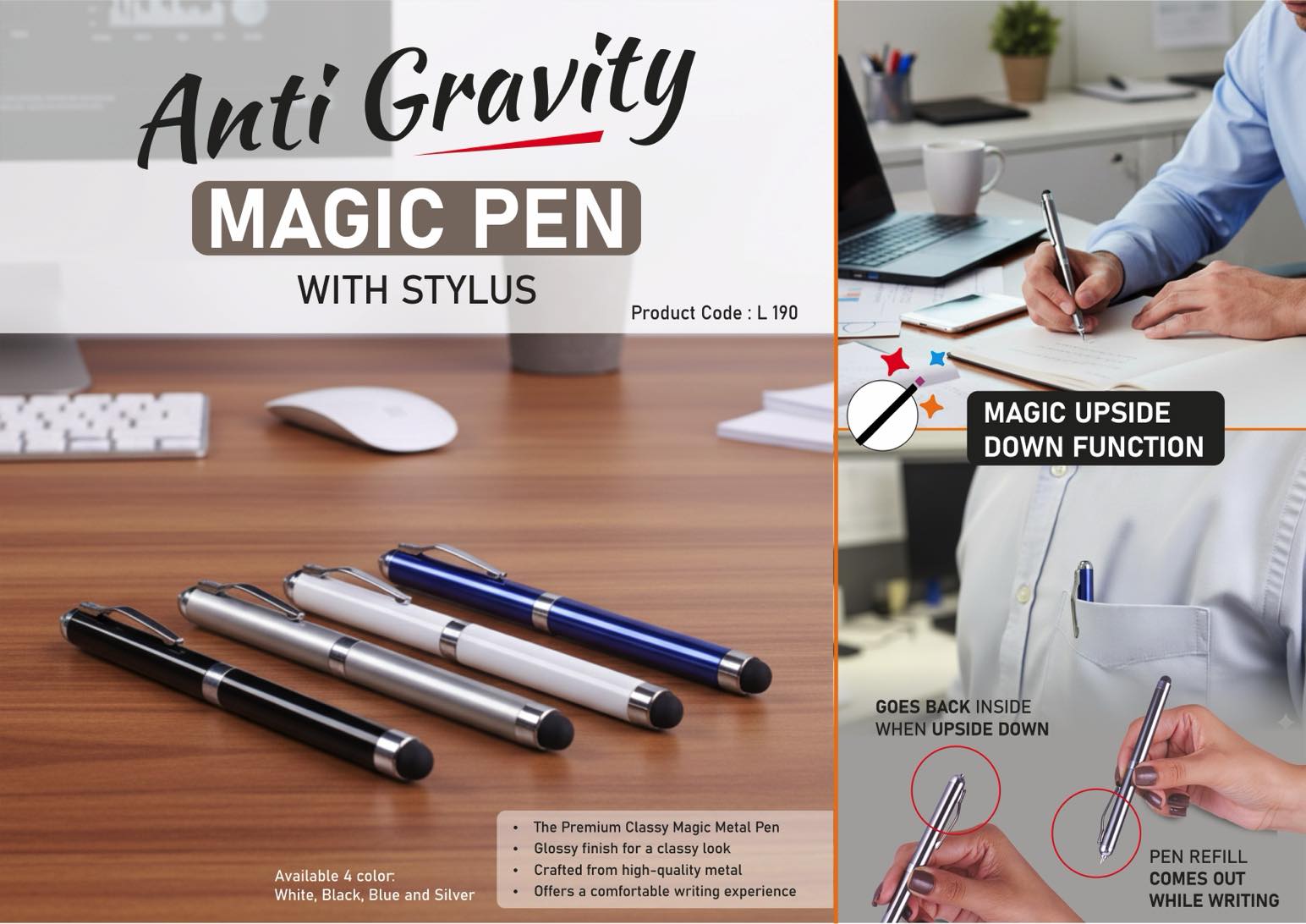 Anti gravity Magic metal pen with Stylus