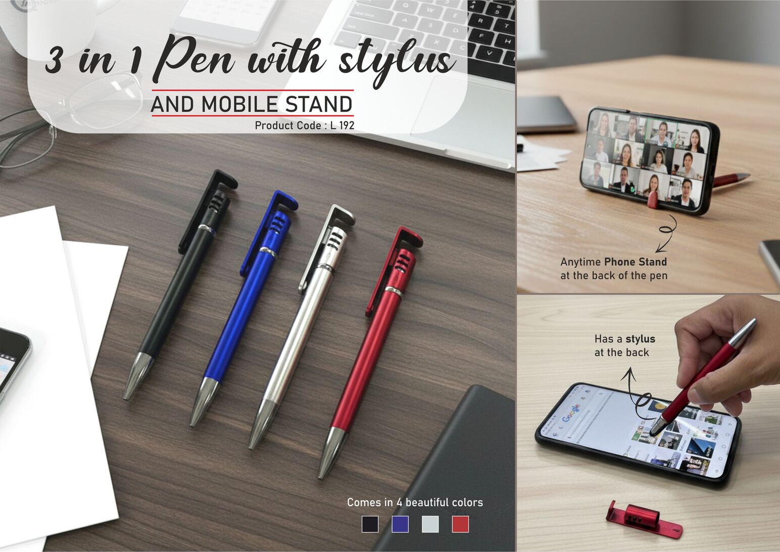 3 in 1 Pen with stylus and mobile stand | Hidden stylus with
detachable phone stand