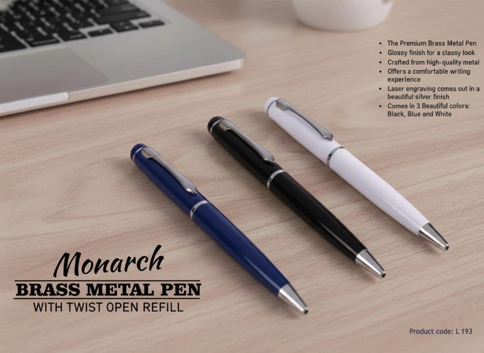 Monarch: Brass metal pen with twist open refill