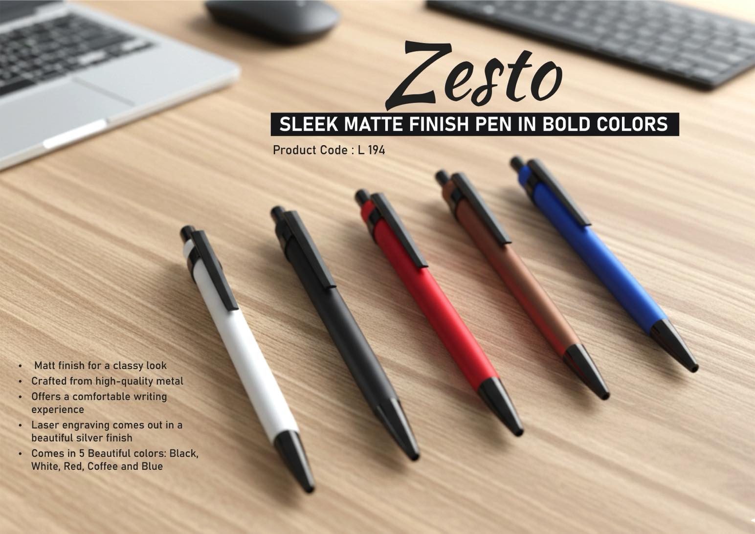 Zesto: Sleek Matte Finish Metal Pen in Bold Colors