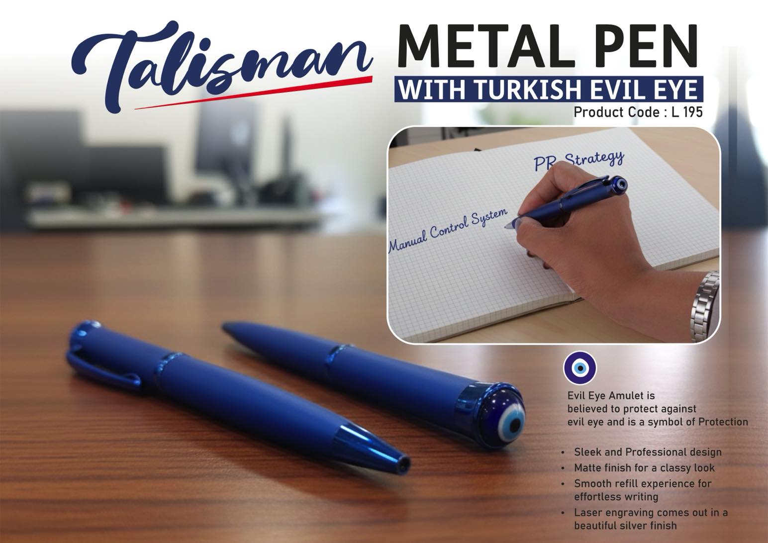 Talisman: Metal Pen with Turkish Evil eye | Protects against bad
omen