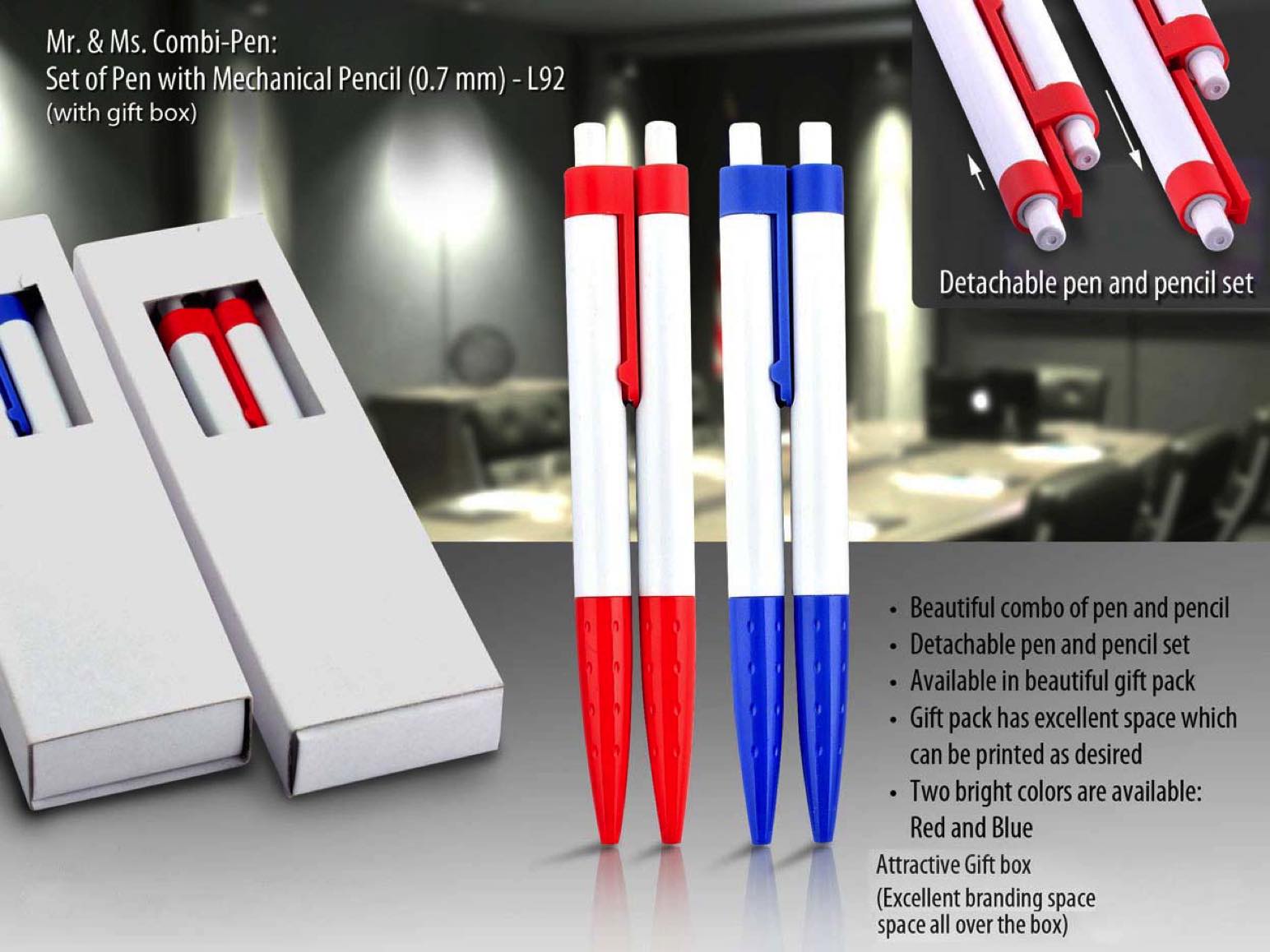 Mr & Ms. Combi-pen: Set of Pen with mechanical pencil (0.7
mm) (with gift box) -
https://youtu.be/oQRxrQXeTPw