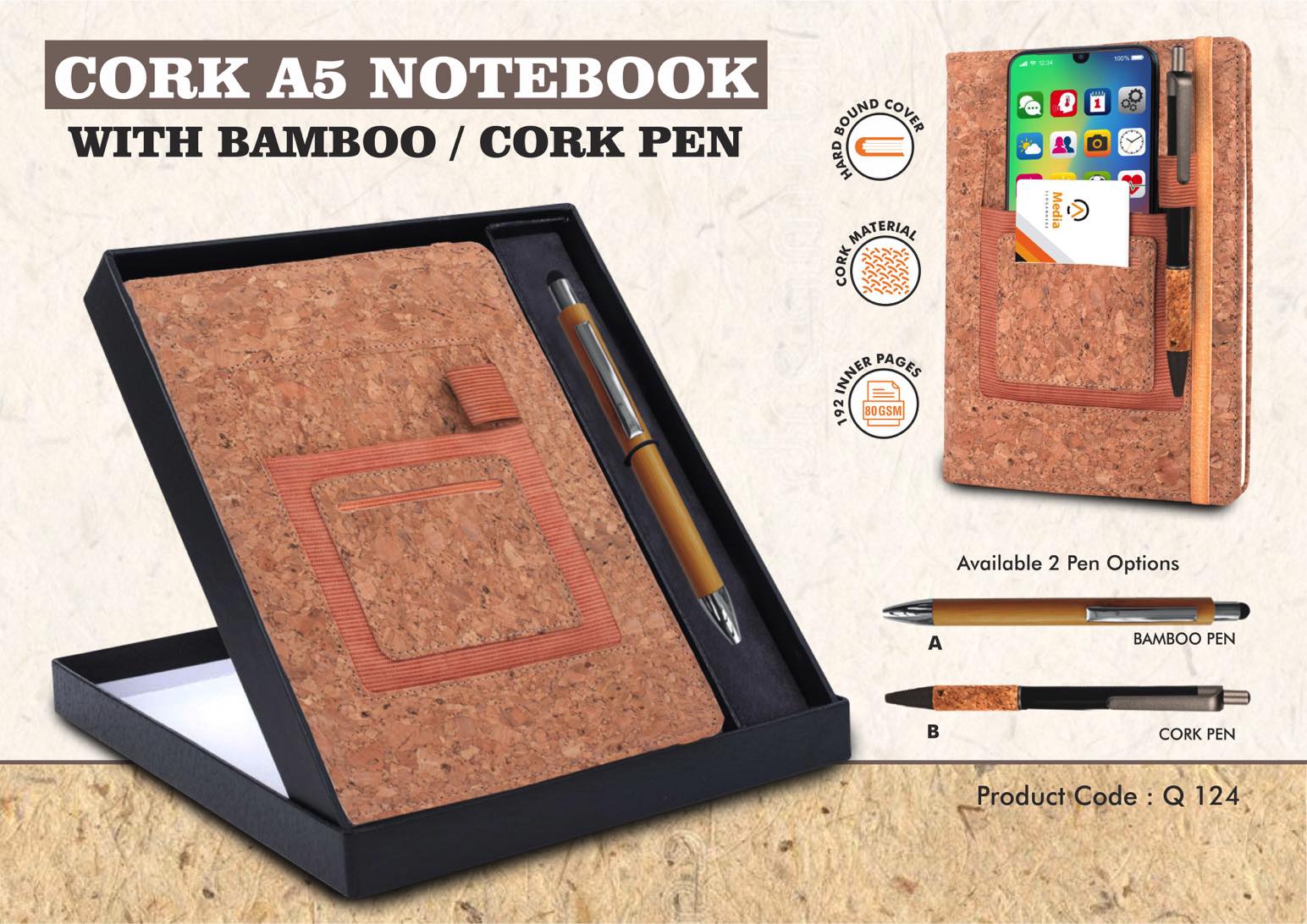 Notebook Gift set Eco: Cork A5 Notebook With Bamboo / Cork
Pen