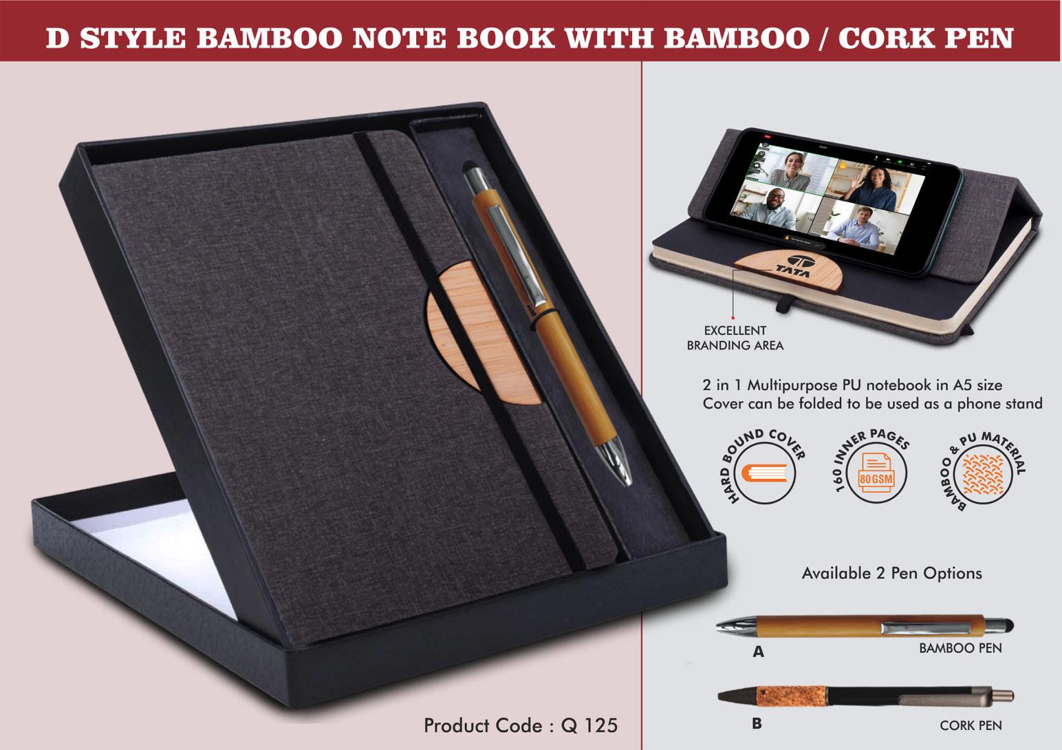 Notebook Gift set Eco: D Style Bamboo Note Book With Bamboo
/ Cork Pen