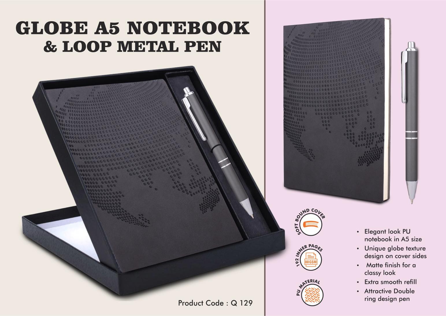 Globe Notebook Gift set: A5 Globe Notebook With Pen