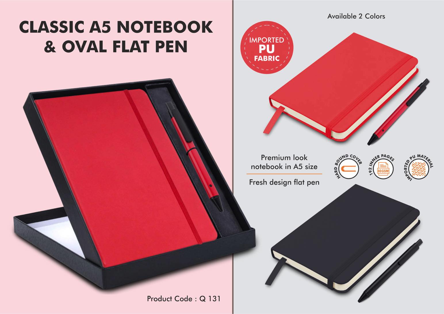 Classic Notebook Gift set: A5 Elastic Notebook With Flat Pen