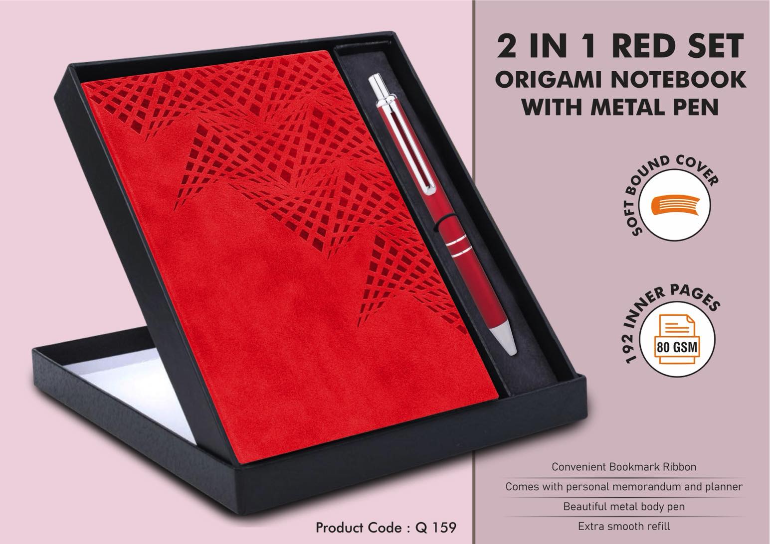 2 in 1 Red Set: Origami notebook with Metal Pen