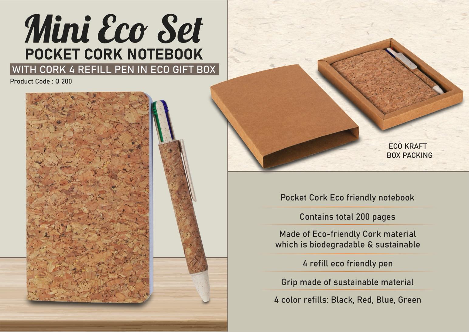 Mini Eco Set: Pocket Cork notebook with Cork 4 refill pen in Eco
Gift Box