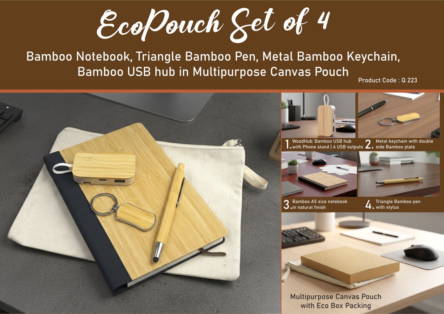 EcoPouch Set of 4: Bamboo Essentials Kit in Multipurpose
Canvas Pouch