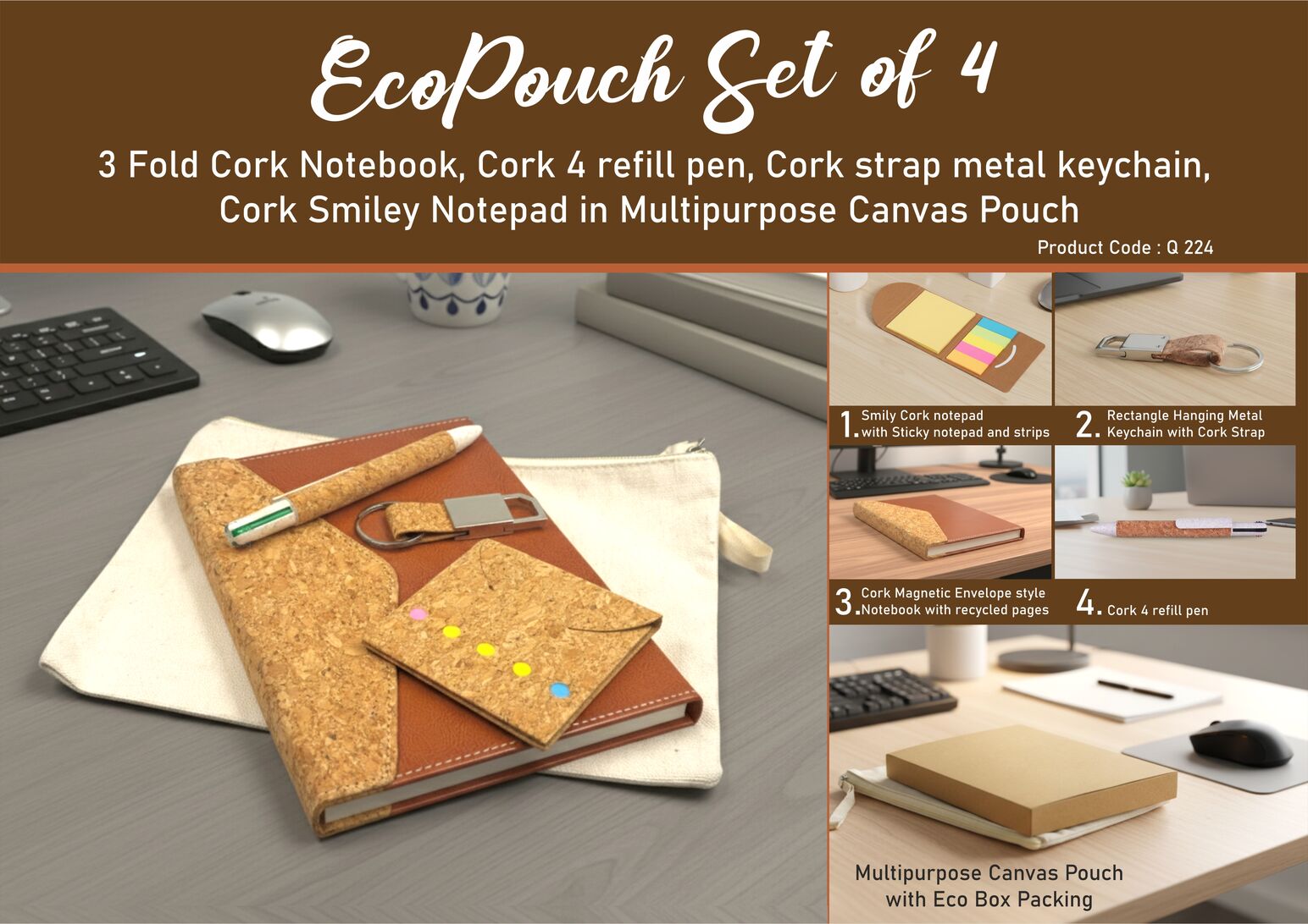 EcoPouch Set of 4: Cork Classic Kit in Multipurpose Canvas
Pouch