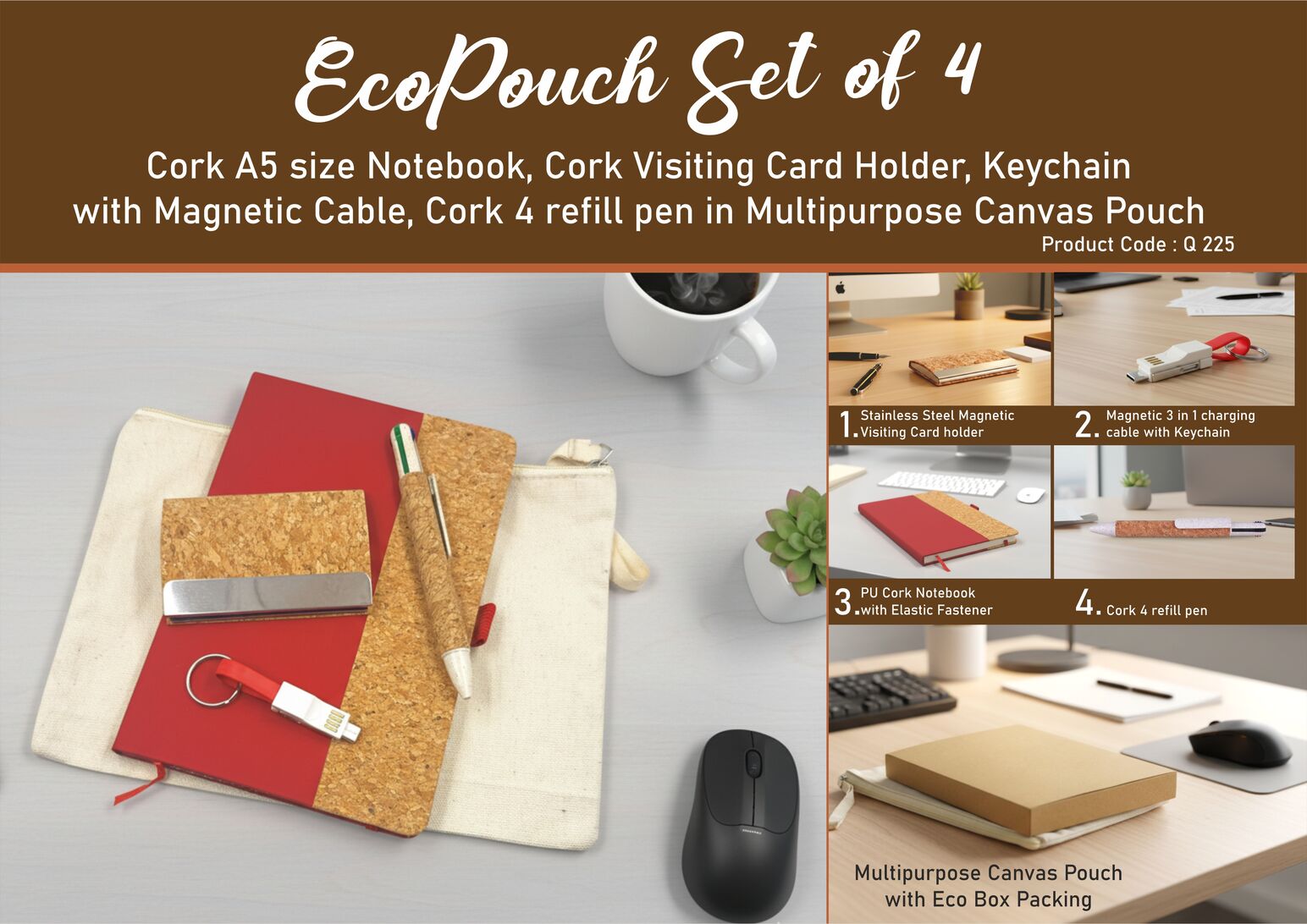 EcoPouch Set of 4: Cork Executive Kit in Multipurpose Canvas
Pouch- Red edition