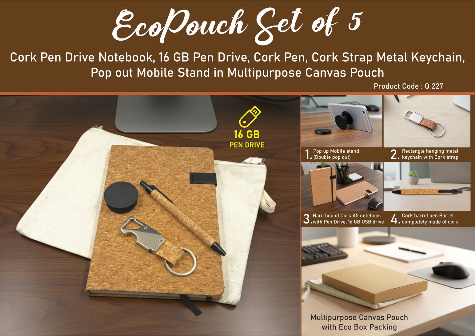 EcoPouch Set of 5: Cork Utility Pro Kit in Multipurpose Canvas
Pouch