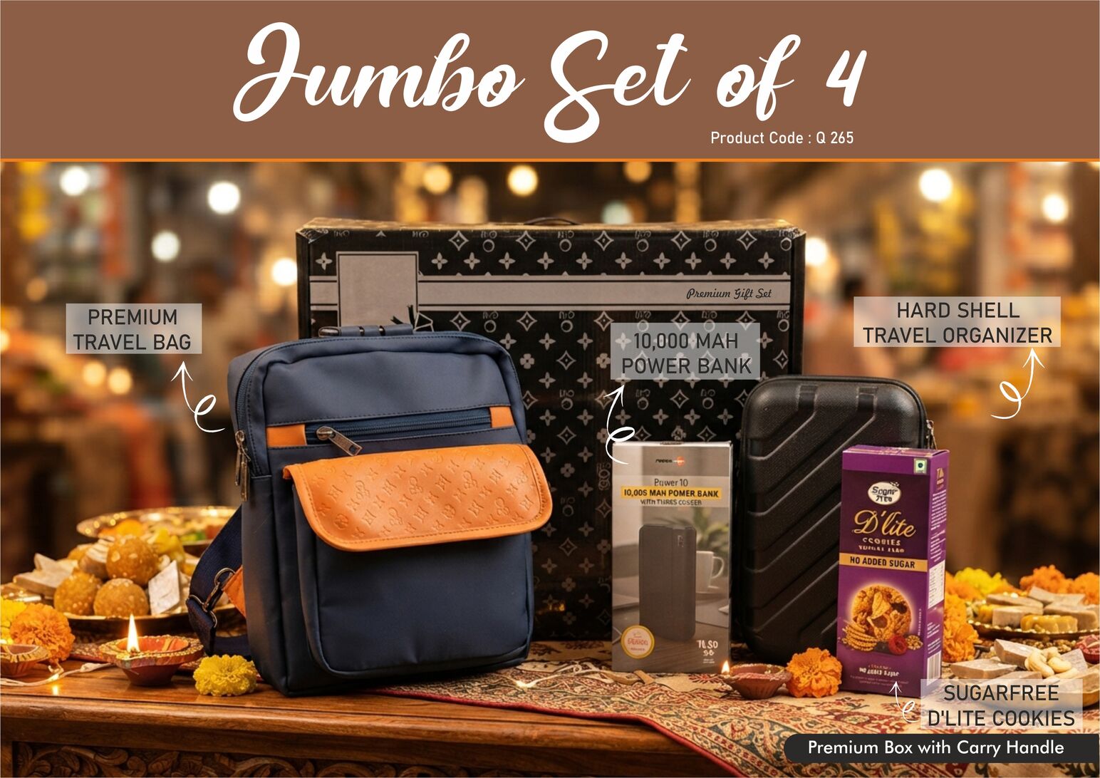 Jumbo Set of 3: Matrix Premium duffel bag, Matrix travel organiser, 10,000 mAh power bank and sugar-free D’Lite cookies in gift box
