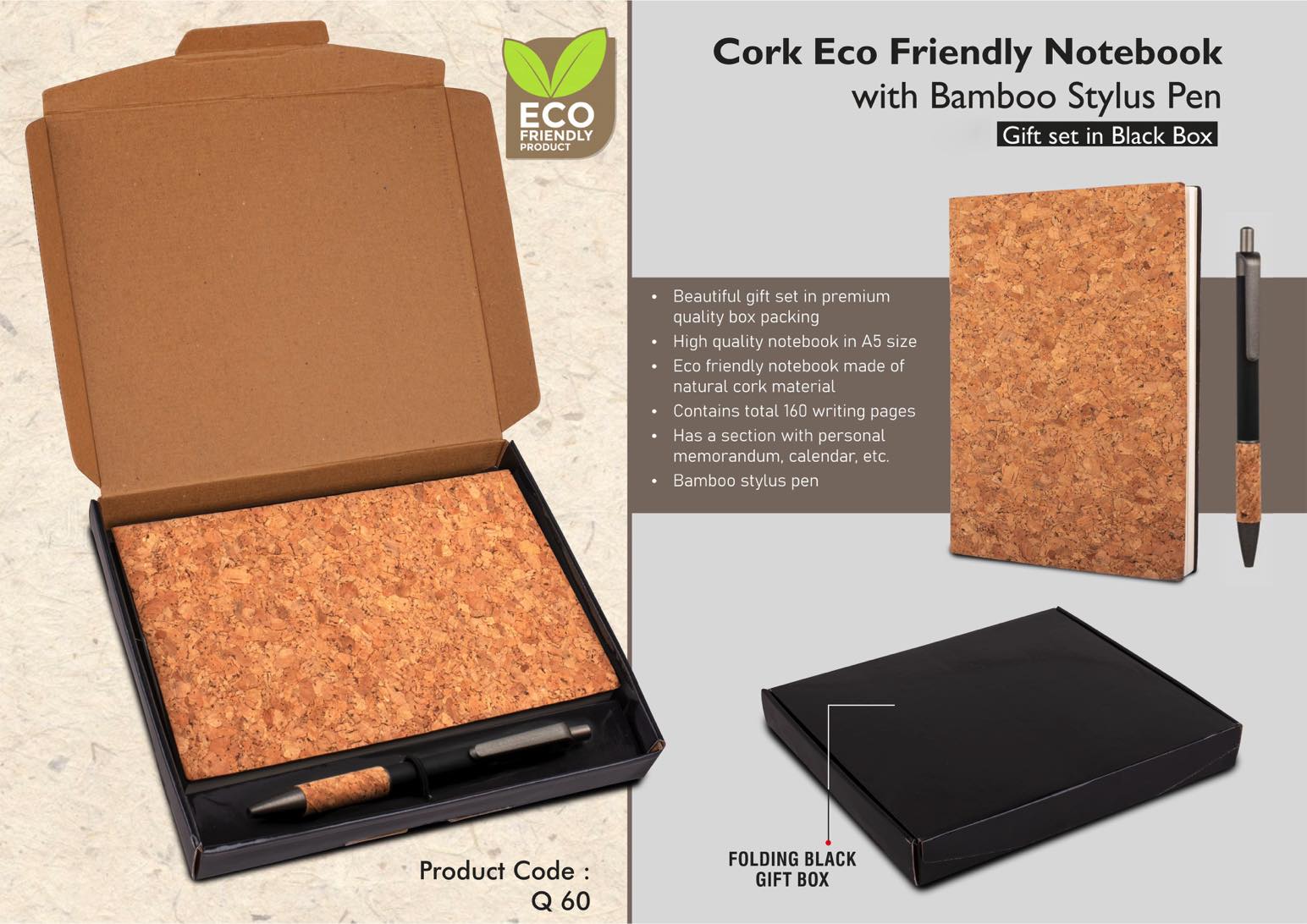 Cork Notebook with Cork Grip Velvet touch pen | Gift set in Black
Texture box-
https://youtu.be/JOmqX3_eOoA