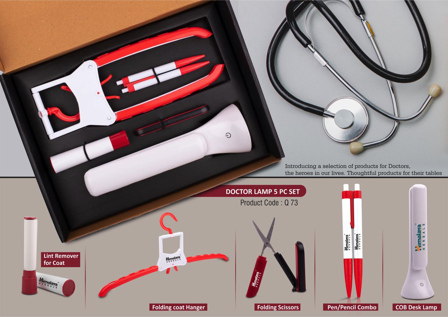 Doctor Lamp set: Folding Coat hanger, Lint remover, Folding
scissors, Pen/Pencil combo, COB Desk lamp | 5 pc set