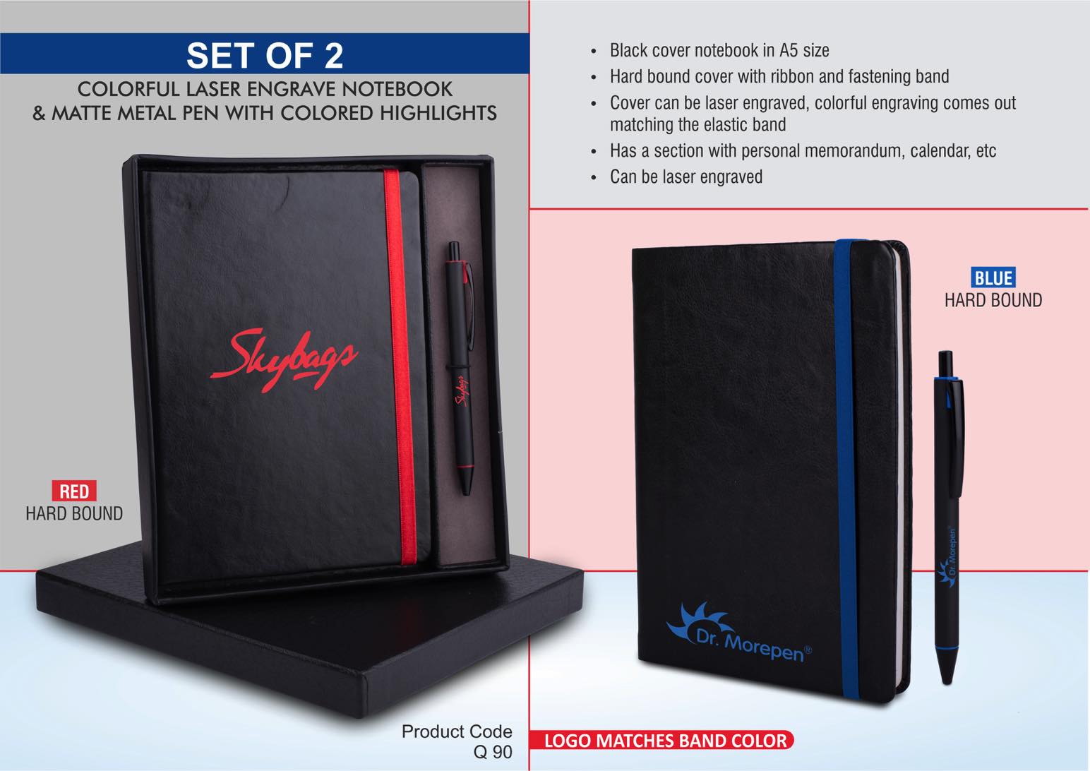 Laser Engrave Color Notebook with Metal Highlight pen Gift set
in Premium box