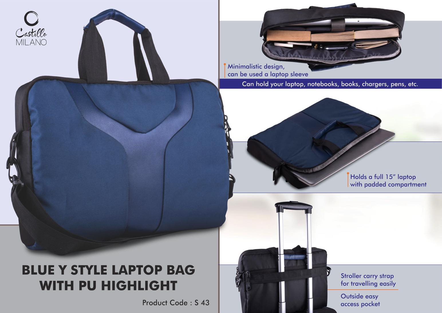Y style laptop bag with PU highlight