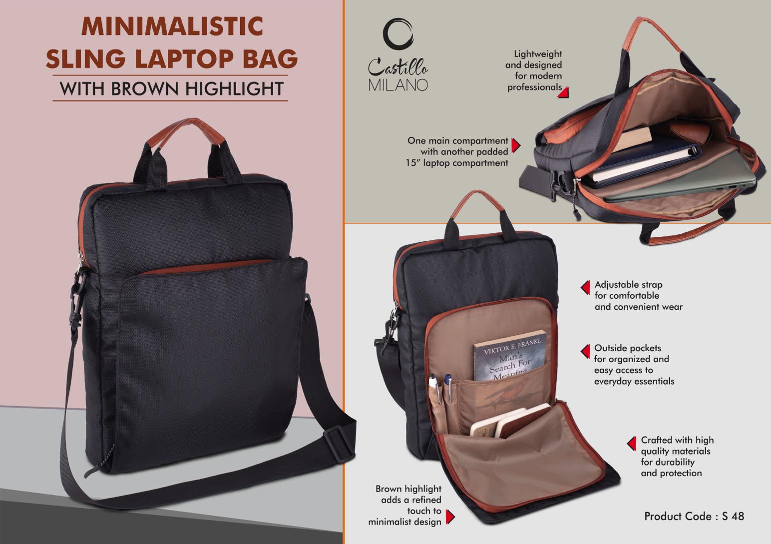 Minimalistic Sling Laptop bag | Sleek design with Brown
highlights