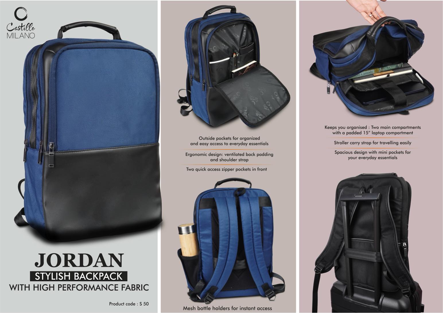 Jordan: Stylish Backpack bag with high performance fabric |
Padded laptop compartment