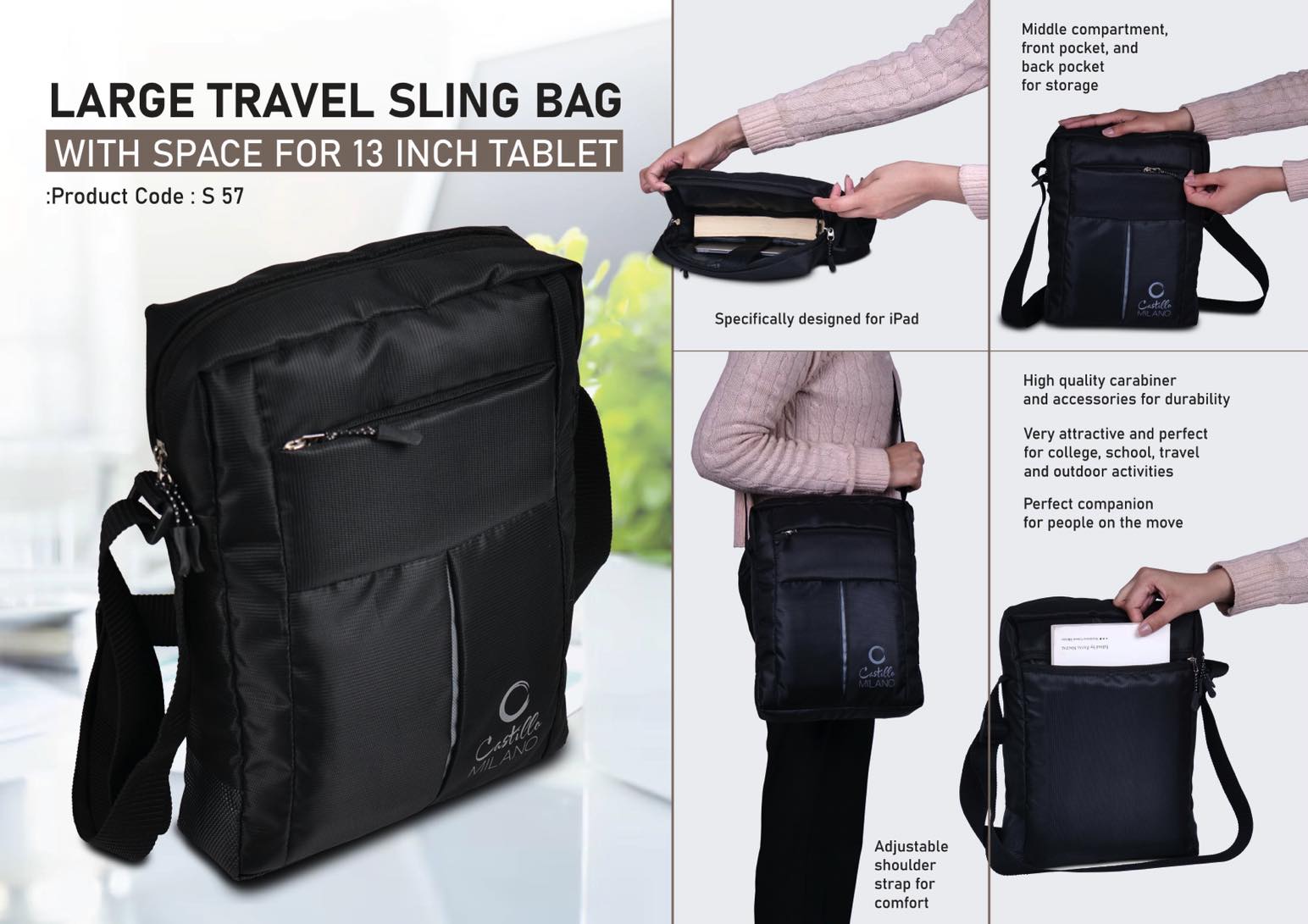 Large Travel sling bag with space for 13 inch Tablet | Perfect for
Large iPad