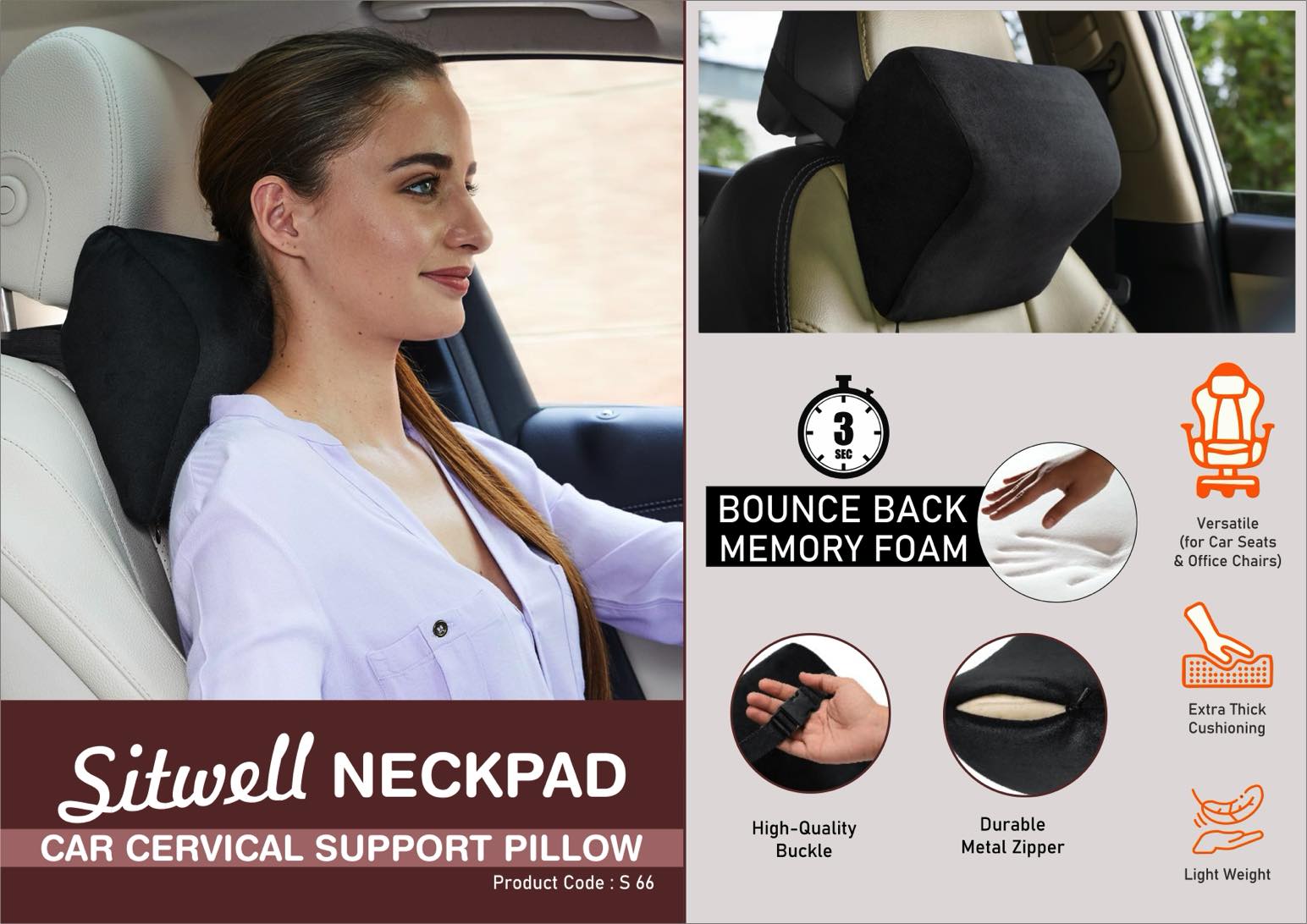SitWell NeckPad: Car Cervical Support Cushion Pillow with Soft
fabric | 3 second bounce back memory foam